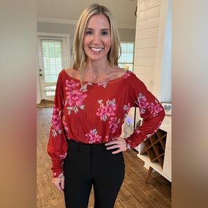 NWT Free People Red Floral Size X Small Undercover Bodysuit